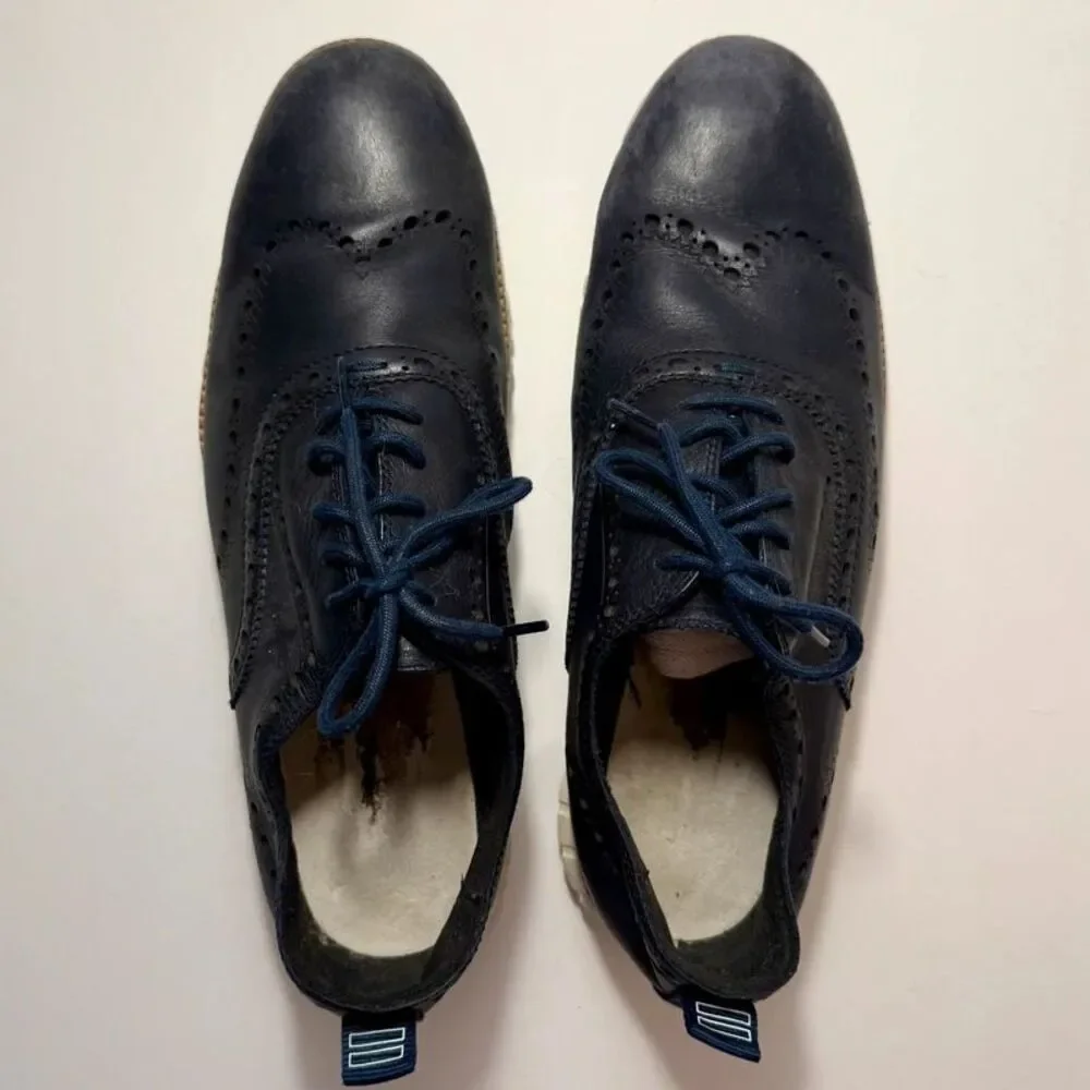 Cole Haan Grand.OS Navy Leather Wingtip Oxford Shoes - Men’s Size 9